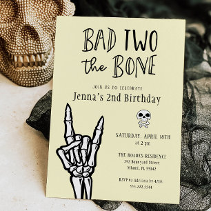 Light Lemon Bad Two The Bone 2nd Birthday Party Invitation