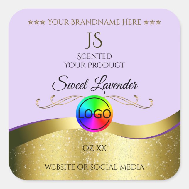 Light Lilac Wavy Gold Logo Monogram Product Label (Front)