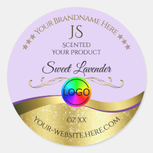 Light Lilac Wavy Gold Logo Monogram Product Label