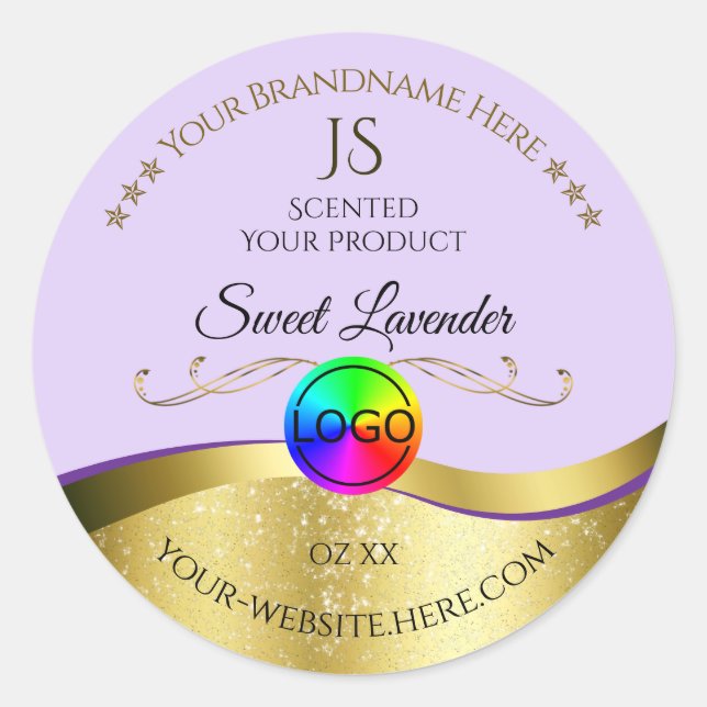 Light Lilac Wavy Gold Logo Monogram Product Label (Front)