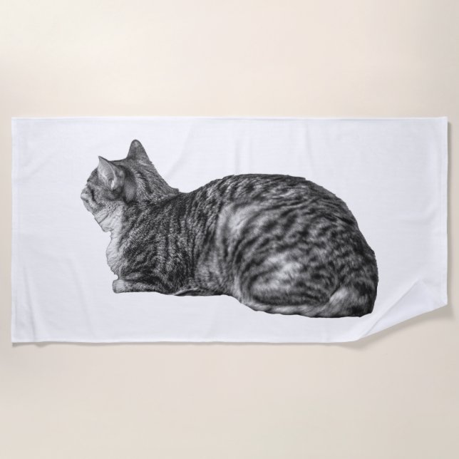 Light Lines, Resting Tabby Beach Towel (Front)