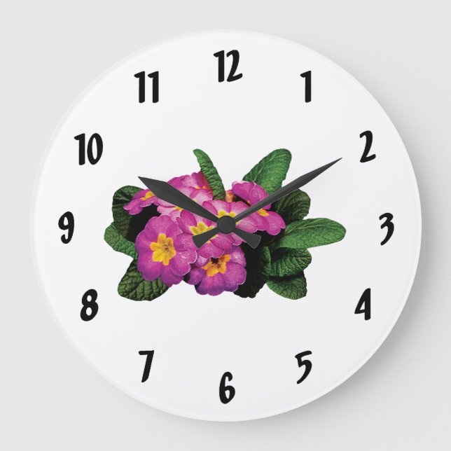 Light Magenta Primroses Large Clock (Front)