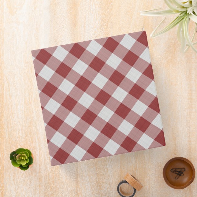 Light Maroon Red Country Cottage Gingham Stripes Binder (In Situ)