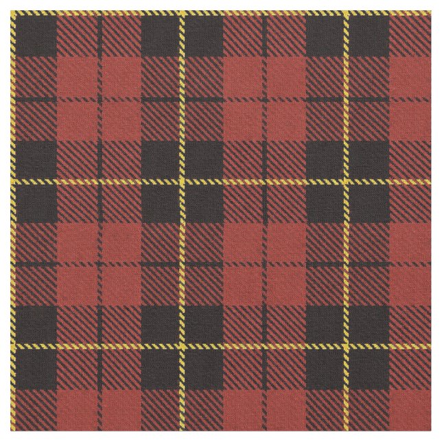 Light maroon red plaid yellow/gold/black stripe fabric (Close Up)