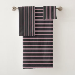 Light Mauve and Thunder Gray Stripes Bath Towel Set