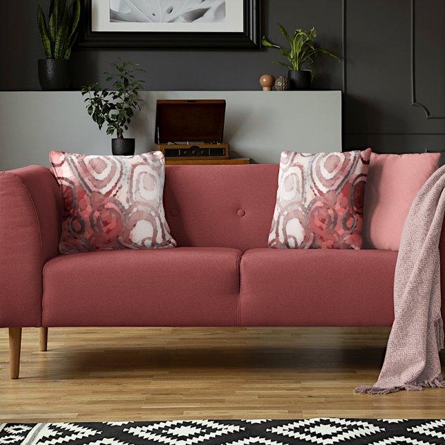 Light Mauve Taupe Red Pink Ivory Circles Art Throw Pillow (Creator Uploaded)