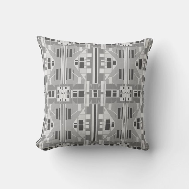 Light Medium Charcoal Gray Large Tile Pattern Throw Pillow (Front)