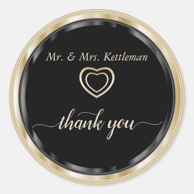 Light Metallic Gold and Black -Thank You Classic Round Sticker (Front)