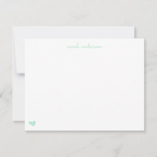 Light Mint Doodle Heart Personalized Stationery Card