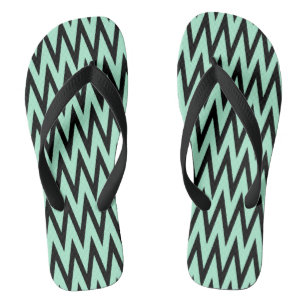Light Mint Green and Black Zigzag Flip Flops