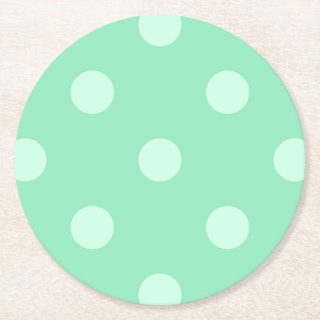 Light Mint Green Dots Classic Elegant Template Round Paper Coaster (Front)