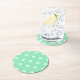 Light Mint Green Dots Elegant Vintage Template Round Paper Coaster