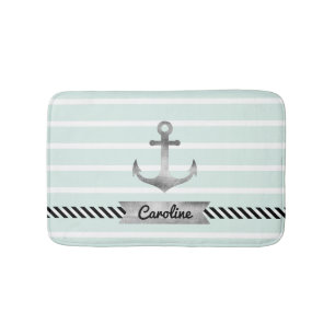 Light Mint Grey Anchor Personalized Bath Mat