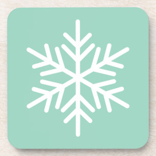 Light Mint Teal Background White Nordic Snowflake Coaster