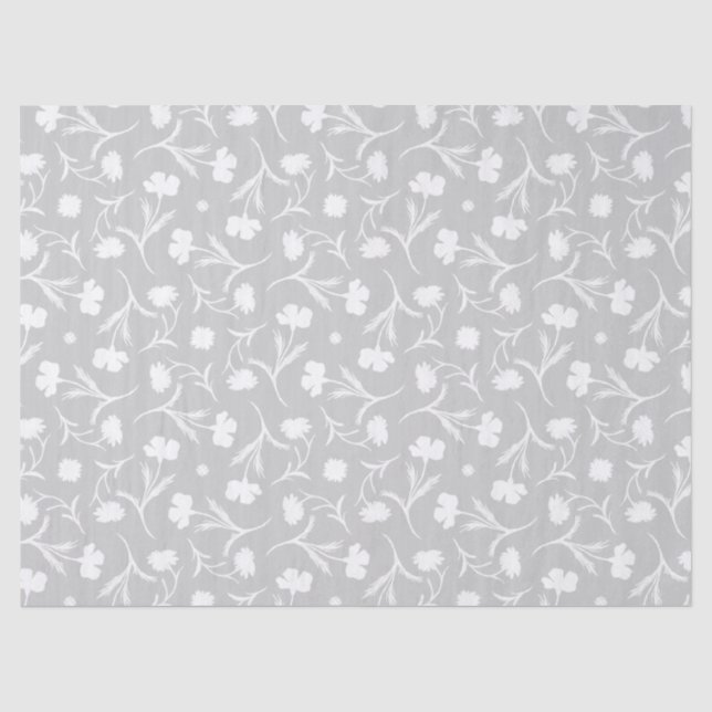 Light Modern Floral Pattern Chic Elegant Cute Grey Tissue Paper (Front)