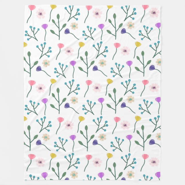 Light Modern Floral Pattern White Fleece Blanket (Front)