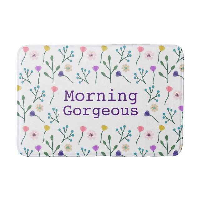 Light Modern Floral Pattern White Morning Gorgeous Bath Mat (Front)