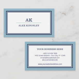 Light & Navy Blue Border Monogrammed Business Card