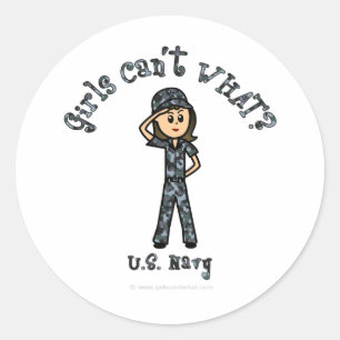 Light Navy Girl USA Classic Round Sticker