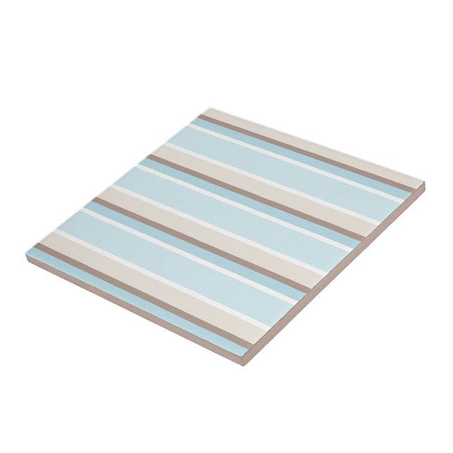 Light Ocean Blue Beige Brown White Stripes Pattern Tile (Side)