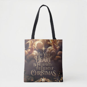 Light of Christmas Angelic Postcard Design Tote Bag