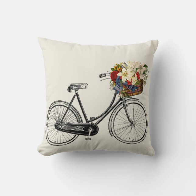 Light off grey white bicycle flower   Throw pillow (Front)
