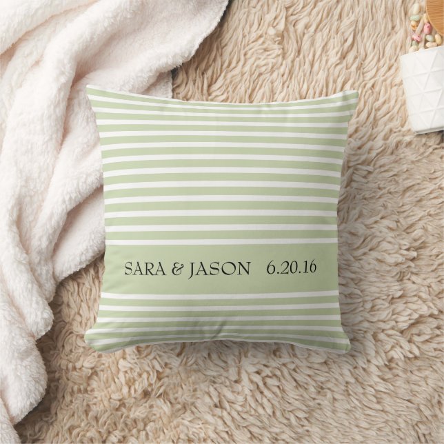 Light Olive Coloured Stripes Wedding Throw Pillow (Blanket)