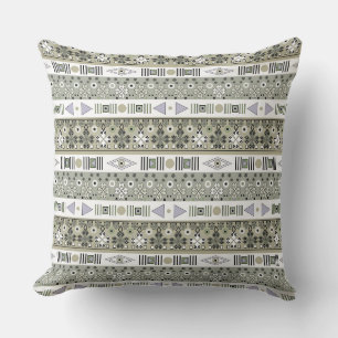 Light olive gray ethnic striped ornament throw pillow