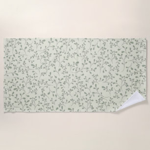 Light Olive Green Botanical Vine Pattern Beach Towel