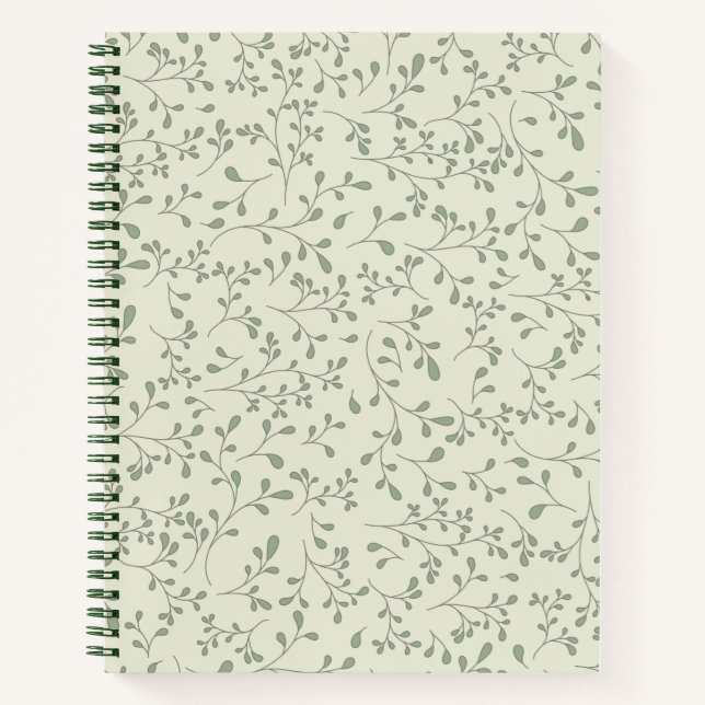 Light Olive Green Botanical Vine Pattern Notebook (Front)