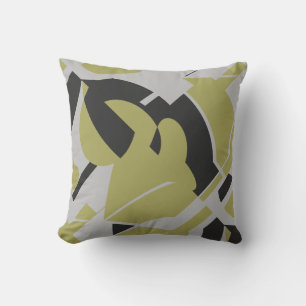 Light Olive Green Grey Black Bold Swirling Design Throw Pillow