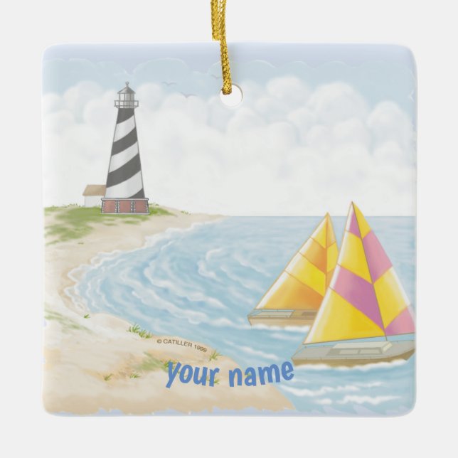 Light One Lighthouse  Ceramic Ornament (Front)