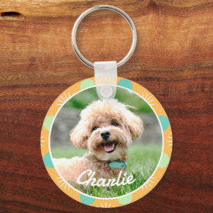 Light Orange Boho Pattern Personalized Pet Photo Keychain