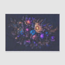 Light orange, deep purple, blue and dark flowers