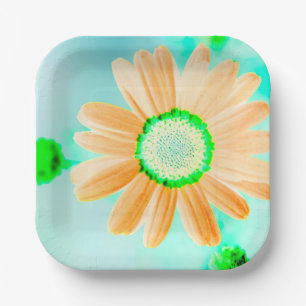 Light Orange Fantasy Daisy Paper Plate