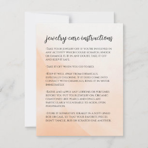 Light Orange Jewellery Care Instructions Note Card