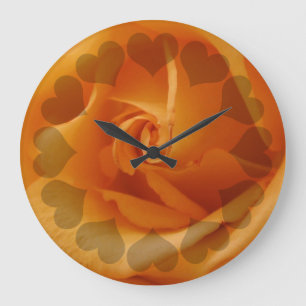 Light Orange Rose With Hearts Large Clock