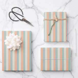 Light Orange / Sage Green / Yellow Stripes Wrapping Paper Sheet