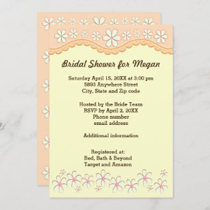 Light Orange Six Petal Flower Bridal Shower Invite