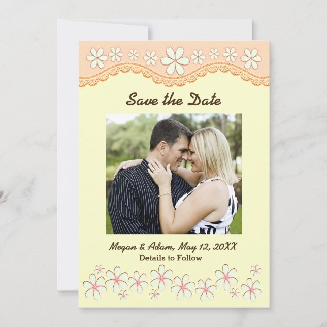 Light Orange Six Petal Flower Save the Date Card (Front)