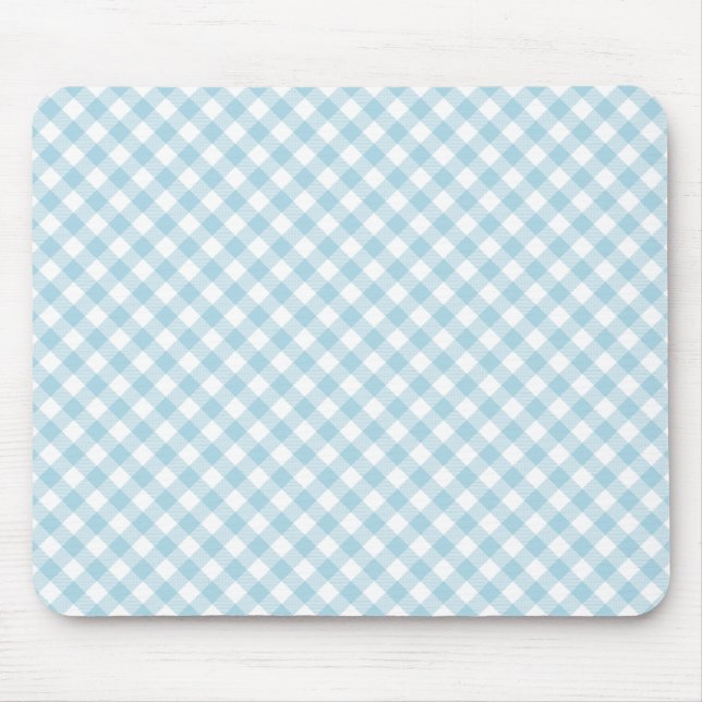Light Pale Pastel Baby Blue White Diagonal Gingham Mouse Pad (Front)