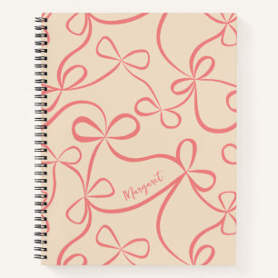 Light Pastel Pink Coquette Bow Pattern Custom Name Notebook