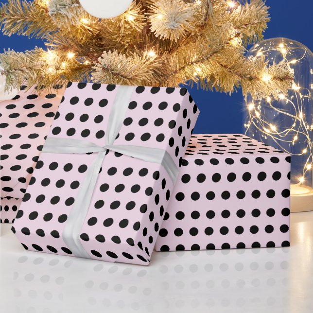  Light Pastel Pink Elegant Black Dots Artistic  Wrapping Paper (Holidays)