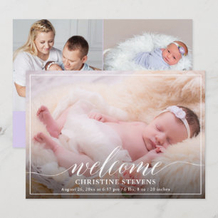 Light Pastel Purple 3 Photo Birth Announcement