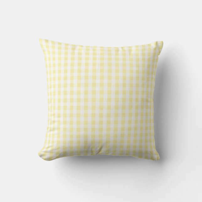 Light Pastel Yellow & White Gingham Pattern Throw Pillow (Front)