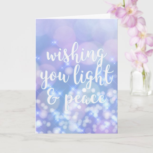 Light & Peace- Blue Sparkles Happy Hanukkah Card (Orchid)
