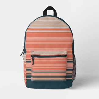Light peach, coral, and orange striped pattern printed backpack