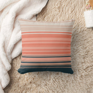 Light peach, coral, and orange striped pattern throw pillow