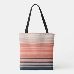 Light peach, coral, and orange striped pattern tote bag