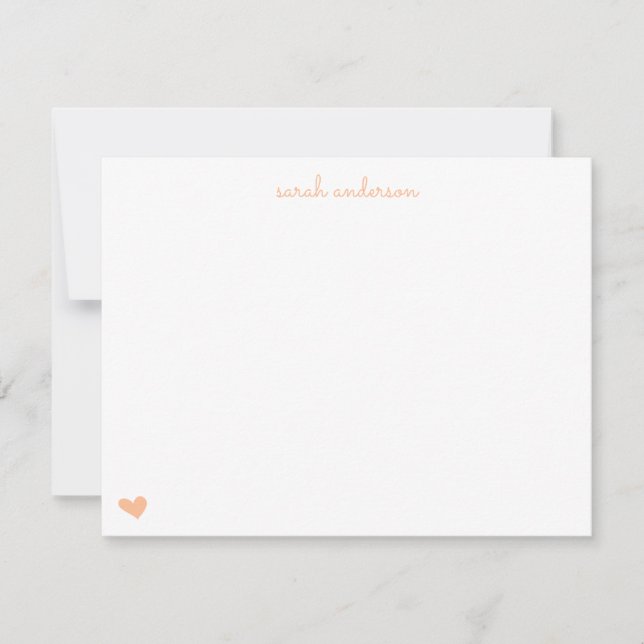 Light Peach Doodle Heart Personalized Stationery Card (Front)